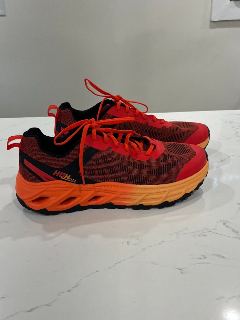 HQHemo Mens Size 10.5 FALKON Red Orange Lace Up Trail Running Athletic Shoes